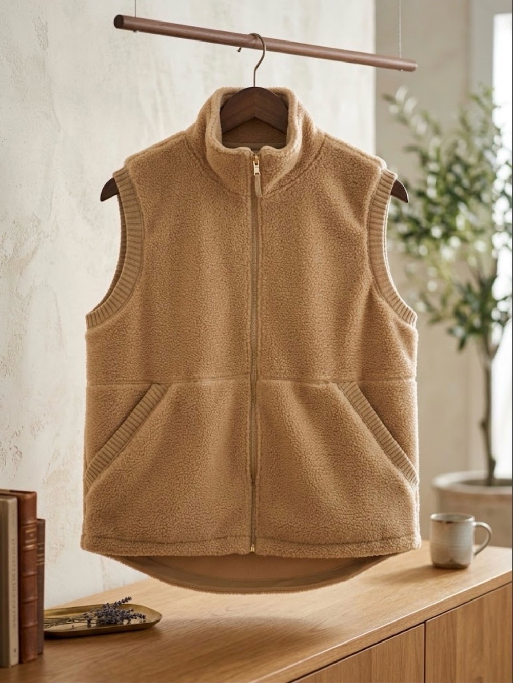 Vineyard Vines Tan Sherpa Zip-Up Vest